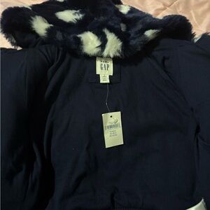 GAP Navy Blue Jacket with Faux Fur Hood